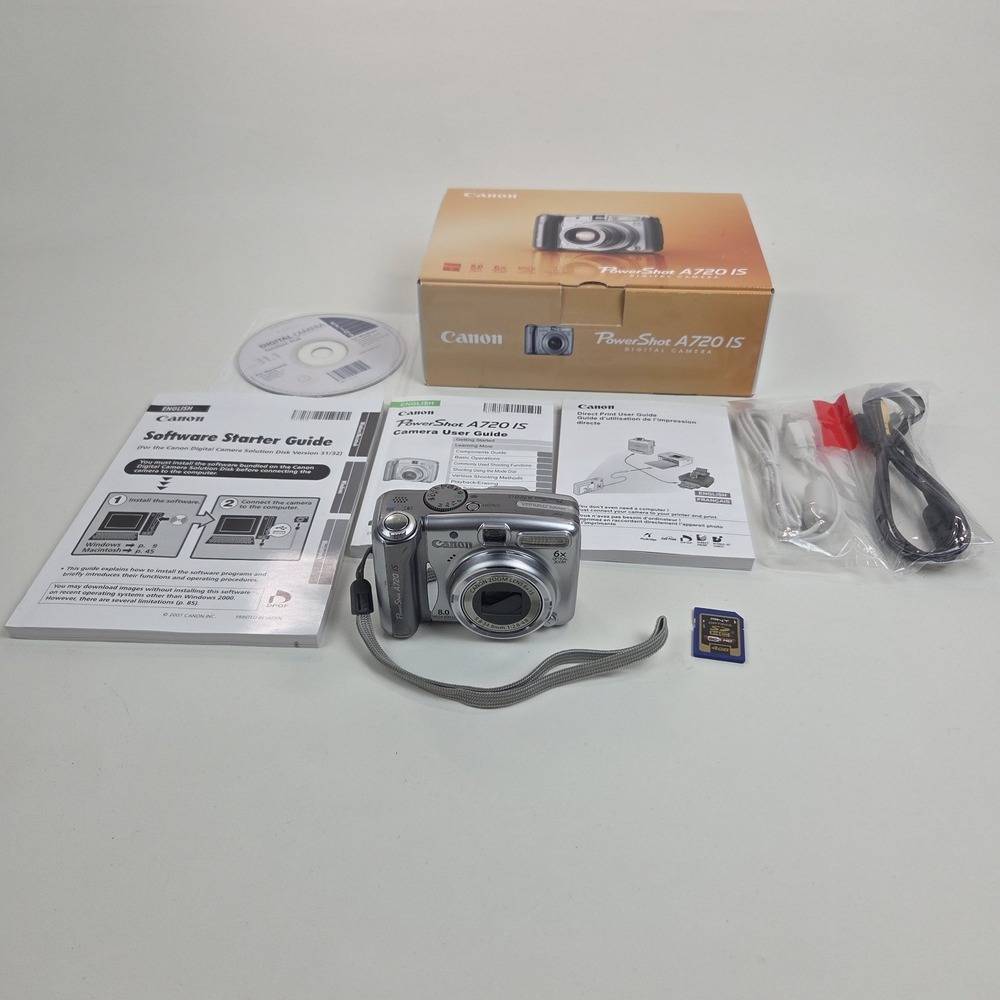 Canon PowerShot A720 IS 8MP Digital Camera w/ Cords Manual 4GB SD Card and Box